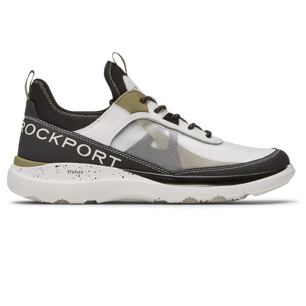 Zapatillas Rockport Hombre Mexico - Truflex Hybrid Mudguard Tie Blancos/Negros - BXQIH1968